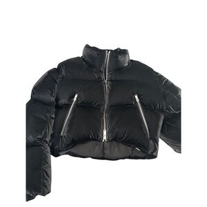 Khaite Black Cropped Puffer Jacket Down Feather Fill Stand Collar Size Medium